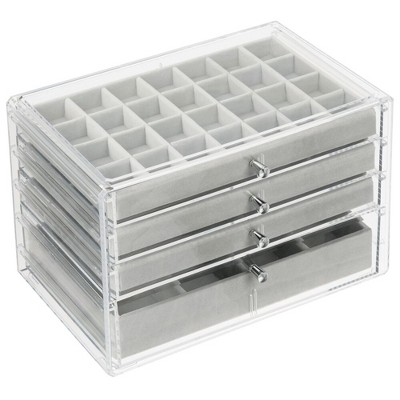 mDesign Plastic Jewelry Box, 4 Removable Storage Organizer Trays - Clear/Gray