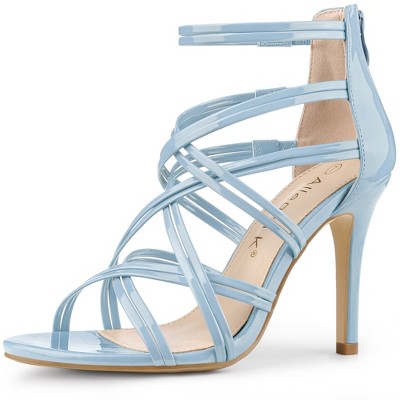 Allegra K Women's Open Toe Back Zip Strappy Stiletto Heel Lace-Up Sandals