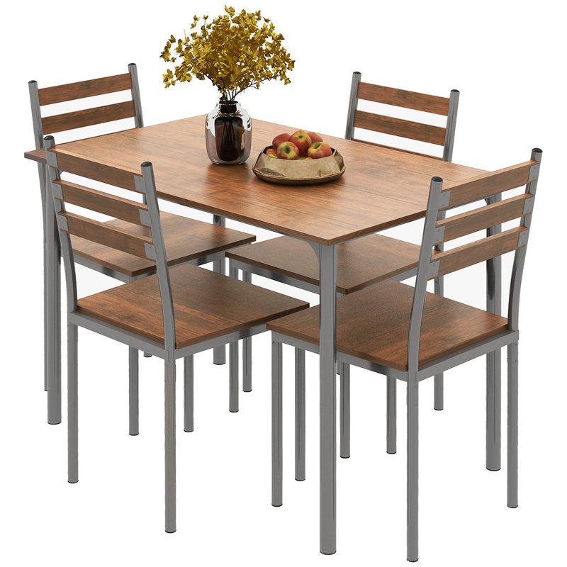 HOMCOM Modern 5-Piece Wooden Counter Dining Kitchen Table Set, 1 Table 4 Chairs Metal Legs, Suitable For Outdoors, 4 of 7