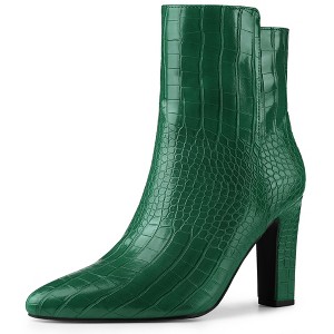 Allegra K Women's Halloween Faux Leather Pointed Toe Chunky High Heels Ankle Boots - 1 of 4