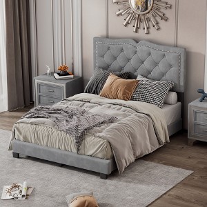 KTMBDW Full/Queen Upholstered Platform Bed Frame with Headboard, Wooden Slat Support, No Box Spring Needed, Easy Assembly, Eco Friendly Packaging - 1 of 4
