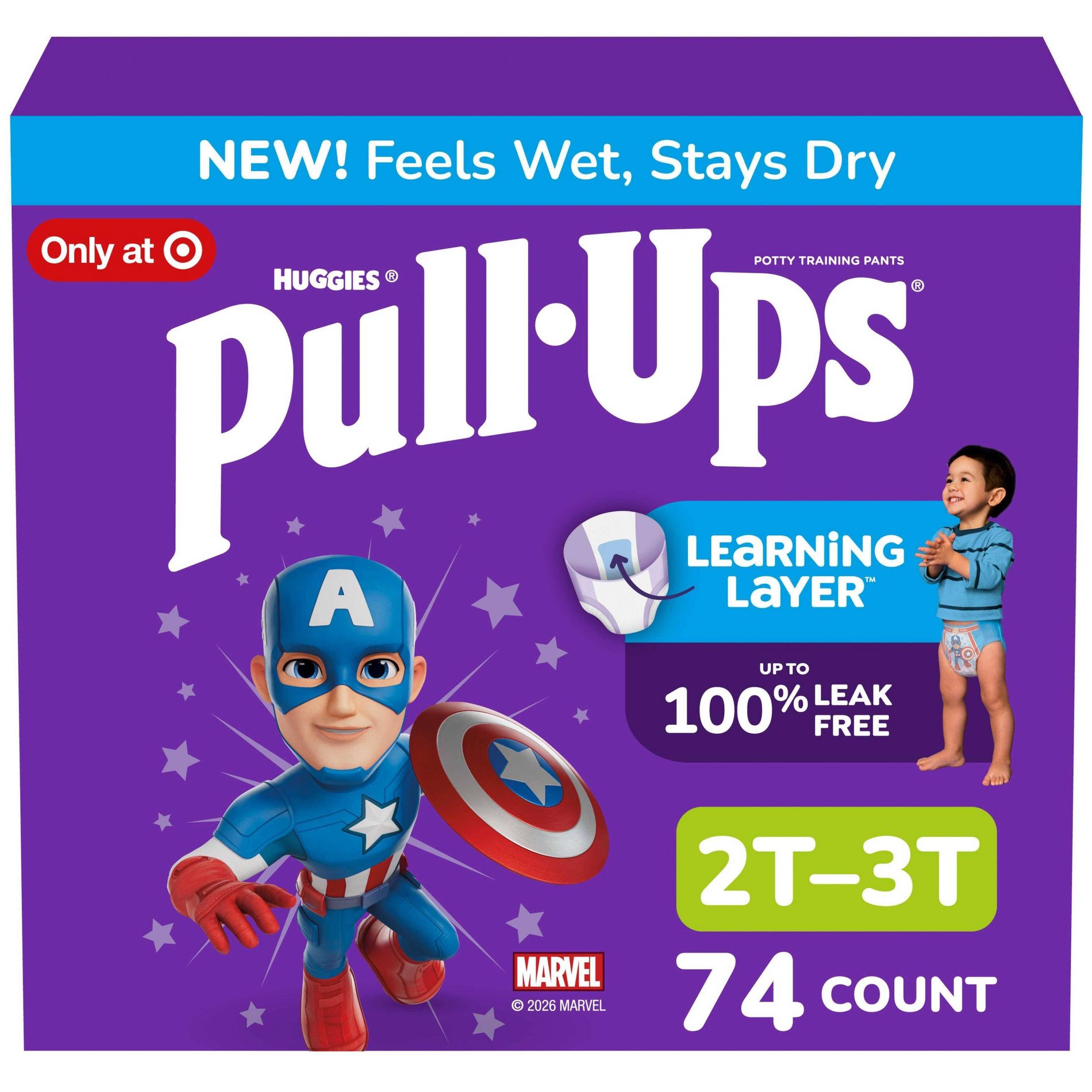Pull-Ups Boys' Potty Training Pants - 2T-3T - 74ct: Easy-Open Sides, Absorbent Layers, Disposable, Wood Fluff Pulp