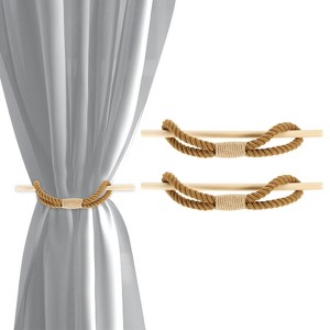 Unique Bargains Cotton Hand-Woven Decorative Drape Curtain Tiebacks with Wood Club - 1 of 4
