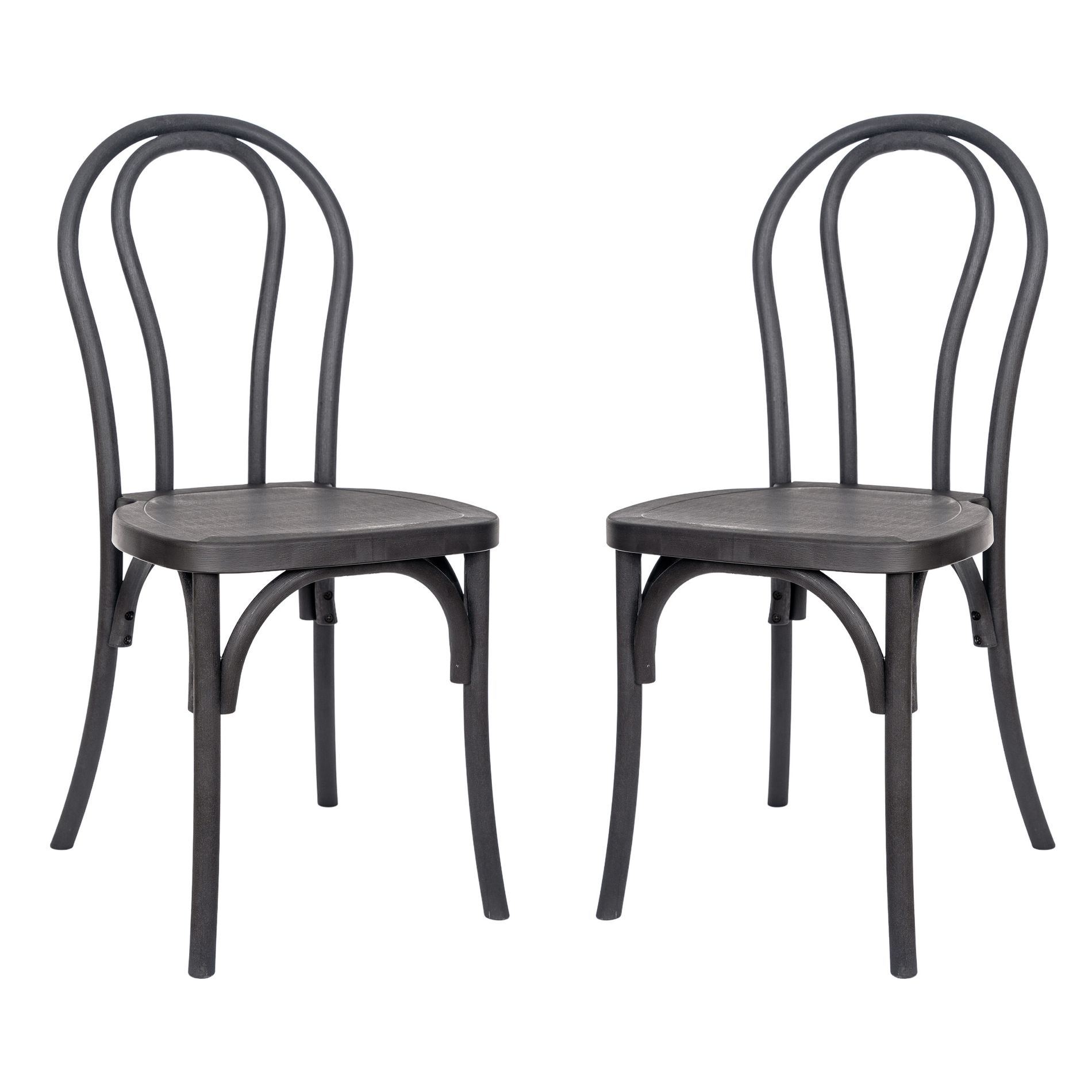Emma and Oliver Set of 2 Weather-Resistant Wood Look Resin Thonet Chairs for Indoor/Outdoor Use in Black