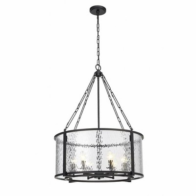 Barrington 26" Matte Black Steel Drum Pendant with Clear Waterglass