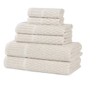 Viscose Cotton Blend Medium Weight Soft Textured Checkered Ribbed Border Towel Set by Blue Nile Mills - 1 of 4