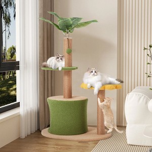 EROMMY 31.5" Cat Tree For Indoor Small Cats, Cute Sunflower Cat Tower, Scratching Post, And Leaf Platforms - 1 of 3