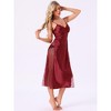 INSPIRE CHIC  Lingerie Satin Silky Lace Sleeveless V Neck Cami Spaghetti Strap Midi Chemise Nightgown - 2 of 4
