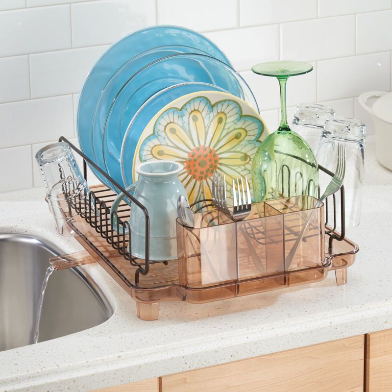 mDesign Large Kitchen Dish Drying Rack / Drainboard, Swivel Spout, 3 of 7