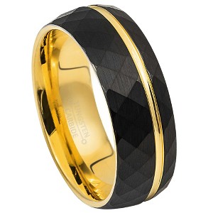 Jewelry Avalanche Black IP Faceted Tungsten Carbide Wedding Band, Grooved, Dome, Comfort-fit, 8mm - 1 of 4