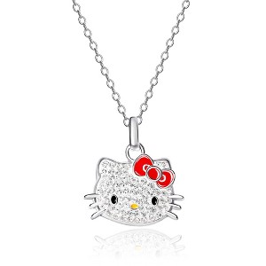 Hello Kitty Womens Silver Plated Clear Crystal Hello Kitty Pendant, 18'' - 1 of 4