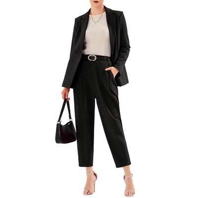 EXLURA Women's Business Blazer and High Elastic Waist Pant Suit Set Loose Fit Casual Fall Winter 2 Piece Suits for Work