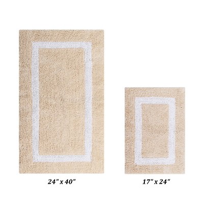 Hotel Bath Rug 100% Premium Cotton Tufted Weave Two Tone Reversible 2 Piece Bathroom Rug Set, Super Soft & Water Absorbent, Machine Washable Bathmat