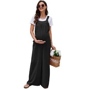 Clearlove Maternity Jumpsuit Women's Casual Sleeveless Tie Loose Jumpsuit With Pockets - 1 of 4