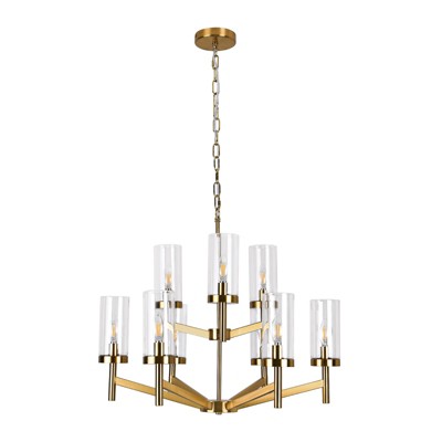 PAKOKULA Modern 9-Light Gold Branch Chandelier with Clear Glass Shade