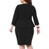 Women's Crew Neck 3/4 Sleeve Peplum Flared Sheath Office Pencil Dress - Agnes Orinda 2X Black - 4 of 4