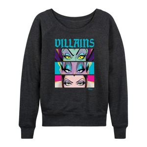 Women's - Disney Villains - Villains Stacked Lightweight French Terry Wide Neck Long Sleeve Shirt - 1 of 4