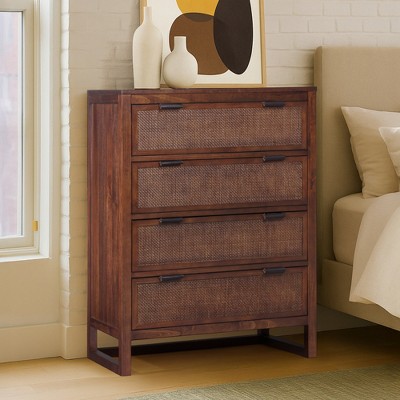 Hatteras Modern Boho 4-Drawer Dresser with Solid Wood & Natural Rattan Accents-Teamson Home