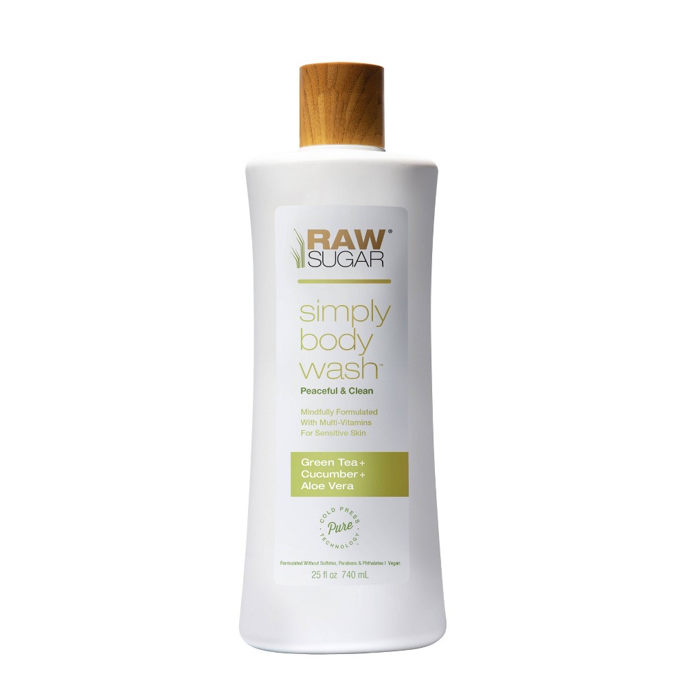 Photos - Shower Gel Raw Sugar Green Tea + Cucumber + Aloe Vera Sensitive Skin Simply Body Wash