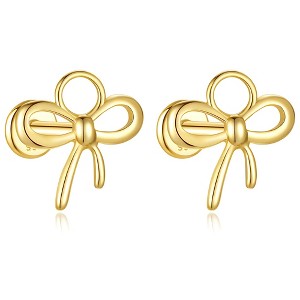 Bow Knot Flat Back Earrings for Cartilage Helix Tragus Lobe 14 kt Gold Plated Sterling Silver Pair by Ginger Lyne - 1 of 4