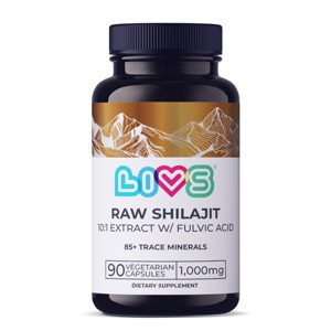 LIVS Raw Shilajit Capsules | Non-GMO, Gluten- Free Energy Supplements | Raw Shilajit with Pure Resin – 1,000 mg | 90 Vegan Capsules - 1 of 4