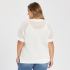 Women's Plus Size Waffle Knit Side Slit Crochet V Neck Half Sleeve Loose Casual Blouses - GRACE & GRANDEUR - 3 of 4