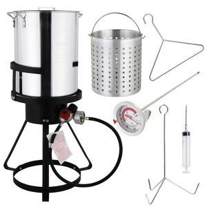 ROVSUN 30QT Turkey Fryer with 55,000BTU Propane Stove, Aluminum Deep Fryer & Seafood Crawfish Boiler Steamer with Basket, Thermometer, Rack & Lifter - 1 of 4