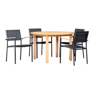 Amazonia 5pc Eucalyptus Round Longbottom Outdoor Patio Dining Set Black: FSC-Certified, All-Weather, UV-Resistant - 1 of 4