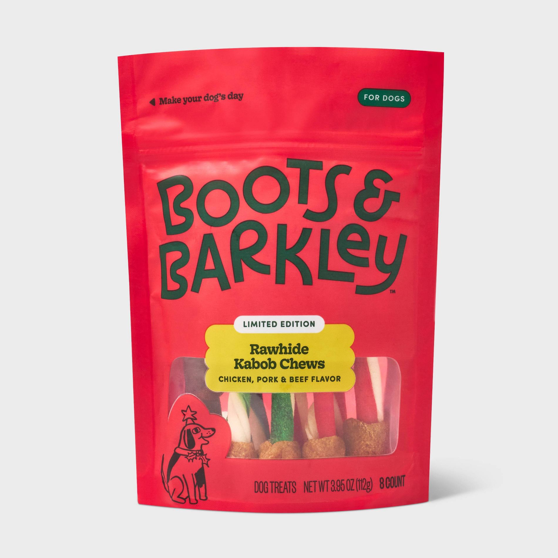 Holiday Kabob Chicken, Beef, Pork Flavor Rawhide Dog Treats - Boots & Barkley™ 3.95oz/8ct