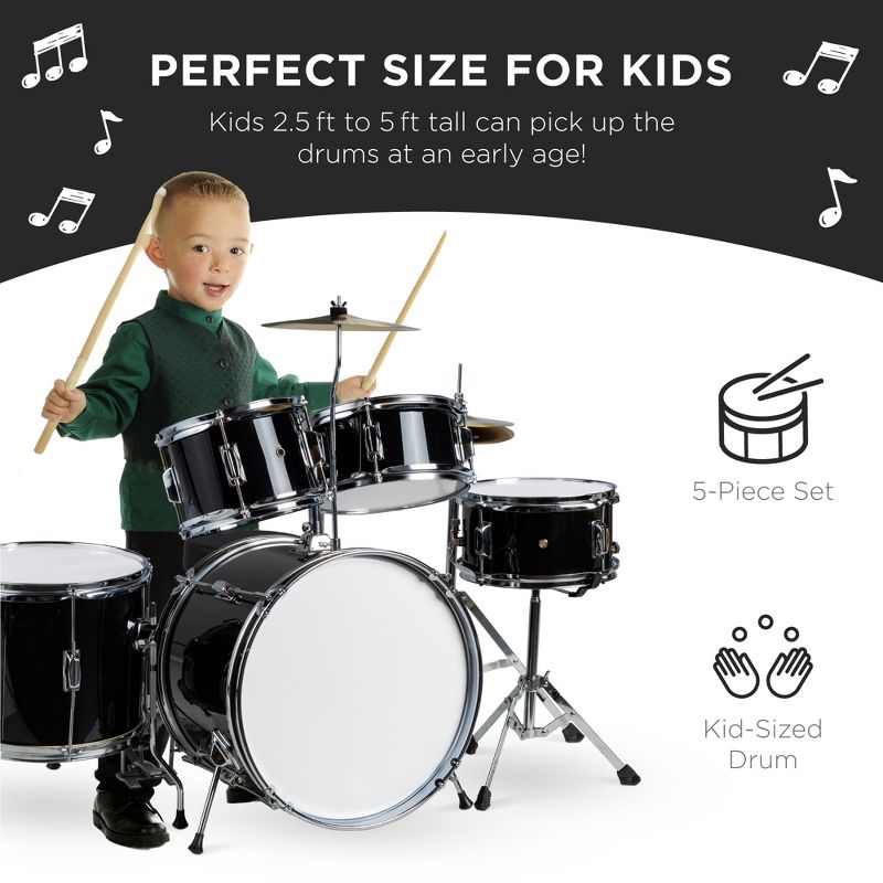 Best Choice Products 5-Piece Kids Beginner Junior Size Drum Set, Percussion Instrument Starter Kit w/ Stool, 2 of 8