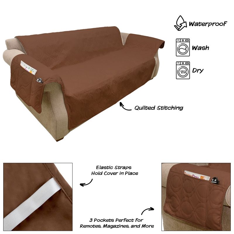 Couch Slipcover for Dogs and Cats - 100-Percent Waterproof and Washable - 3-Cushion Pet Sofa Furniture Cover with Non-Slip Straps by PETMAKER (Brown), 3 of 7