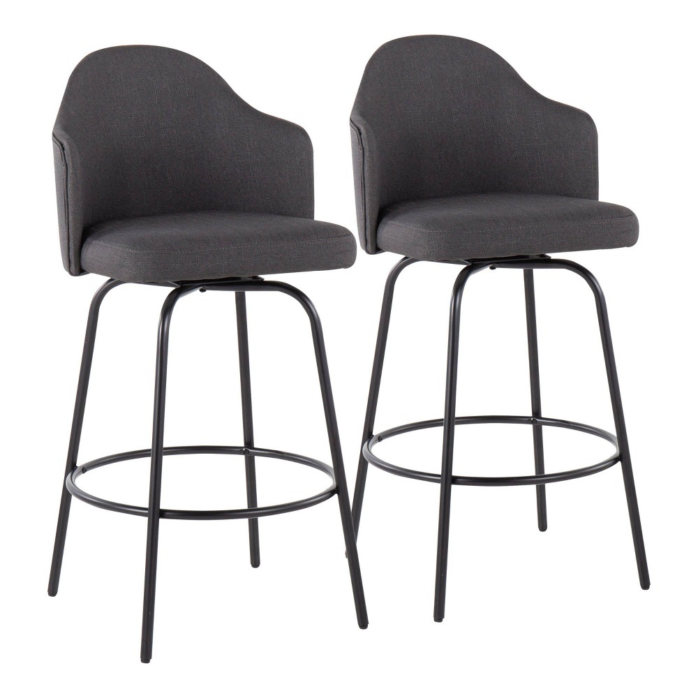 Set of 2 Ahoy Polyester/Metal Counter Height Barstools Black/Charcoal - LumiSource: Swivel Seat, Modern Design