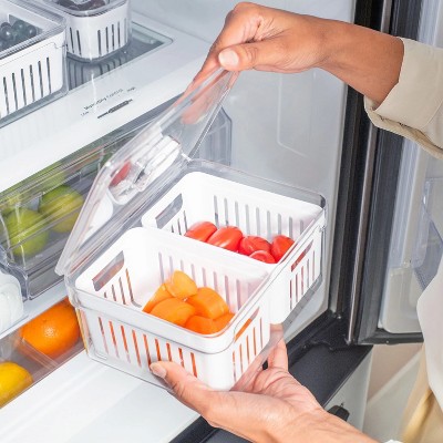 OU Fridge Organizer Bins with Drain Baskets & Vented Lids, Clear Stackable Refrigerator Storage Container, Produce Kitchen Storage Bin, BPA Free — фото 6