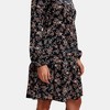 Knit & Lounge Women’s Floral Long Sleeve Dress Crew Neck Smocked Cuffs Tiered Skirt Casual Fall Mini Dress - 3 of 4