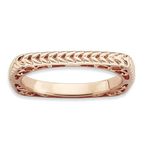 Black Bow Jewelry Stackable 14K Rose Gold Plated Silver Square Wheat Band - image 1 of 4