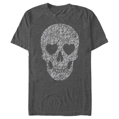 Men's Lost Gods Lace Print Heart Skull T-shirt - Charcoal Heather ...