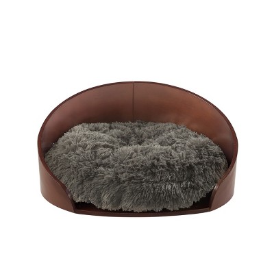 Small Dark Brown Bent Wood Faux Fur Dog Bed
