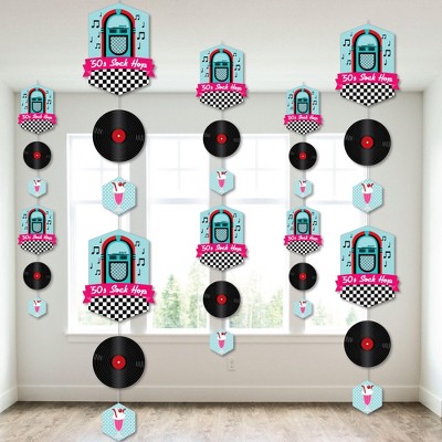 Big Dot of Happiness 50's Sock Hop - 1950s Rock N Roll Party DIY Dangler Backdrop - Hanging Vertical Decorations - 30 Pieces