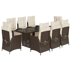vidaXL Patio Dining Set with Cushions Table and Chair Furniture Poly Rattan - Brown and Cream Glass 8 Piece - 1 of 4