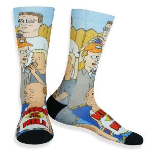 King Of The Hill Socks Men's Hank Dale Jeff Character Design Sublimated Mid Calf Crew Socks 1 Pair Fits Shoe Size 8-12 Multicolored - 1 of 4