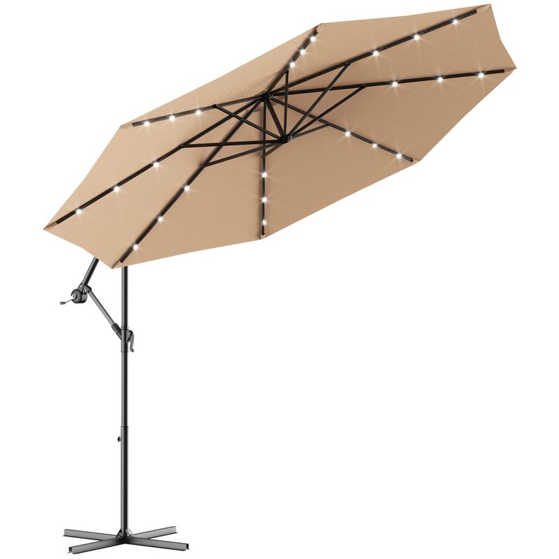 Tangkula 10' Patio Solar Umbrella LED Sun Shade Offset W/Base, 4 of 6