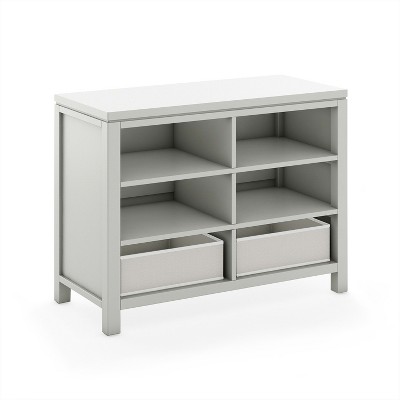 Gray Wooden Kids Double Open Art Storage with Fabric Bins