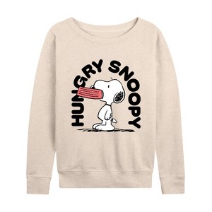 Women's - Peanuts - Hungry Snoopy Lightweight French Terry Wide Neck Long Sleeve Shirt - 1 of 4