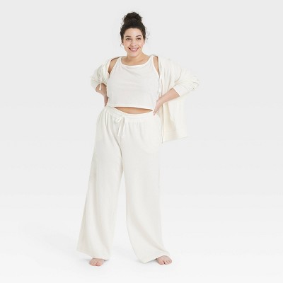 Women's Fleece Wide Leg Lounge Pants - Colsie™ White L : Target