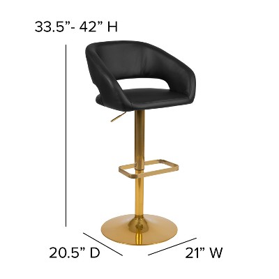 Erik 42'' Black Vinyl and Gold Modern Adjustable Barstool