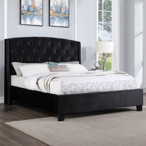 Summit Wingback Tufted Upholstered Bed with Nailhead in Black - 1 of 4