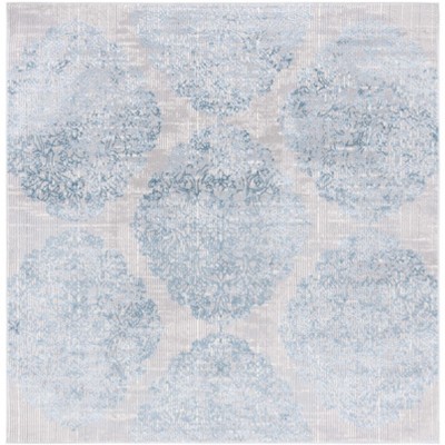 Gray and Blue Square Hand-knotted Synthetic Rug
