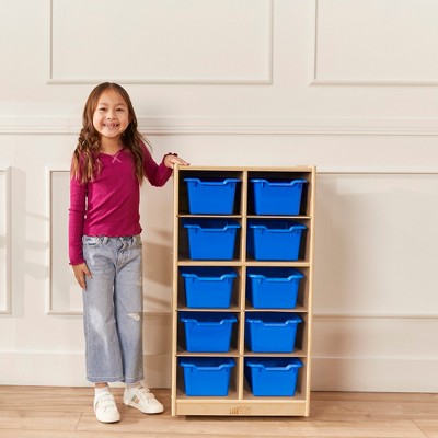 Blue 10-Cubby Birch Plywood Kids Storage Cabinet