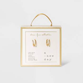 14K Gold Plated Cubic Zirconia Double Hoop Earrings - A New Day™