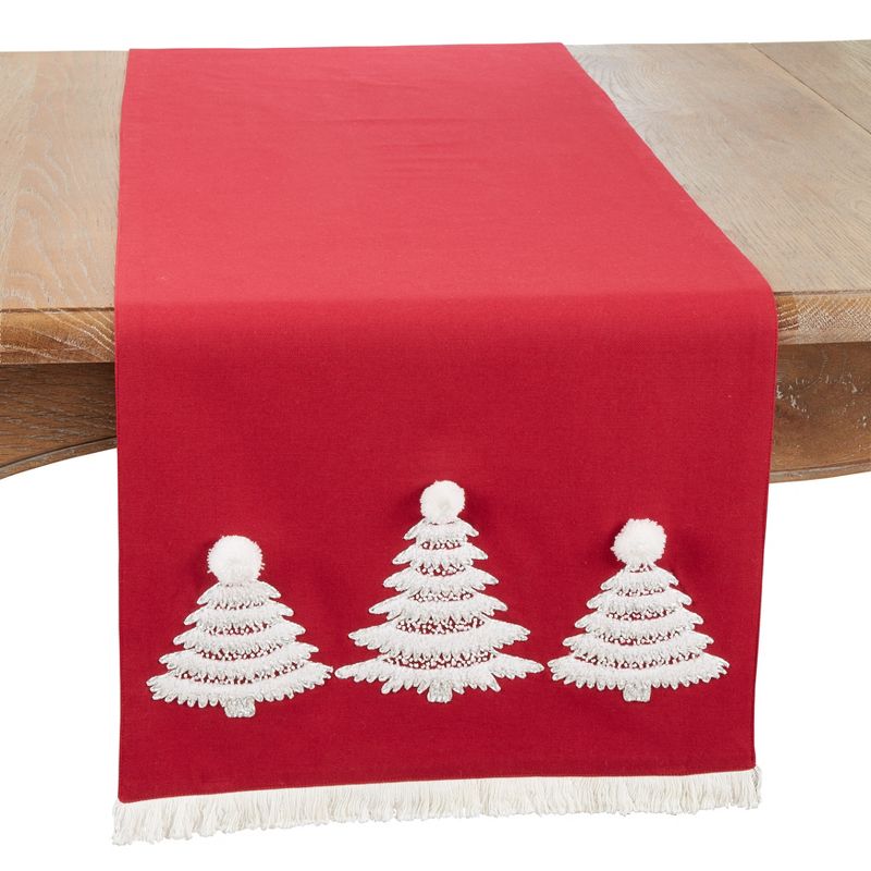 Saro Lifestyle Holly Jolly Christmas Trees Table Runner, 16"x72", Red, 1 of 4